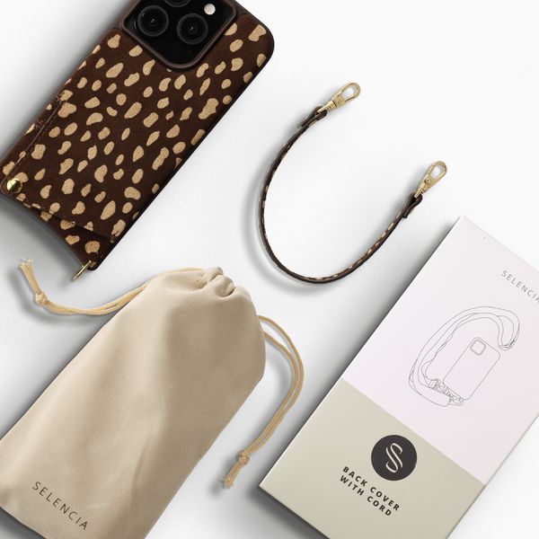 Selencia Nova Real Leather Backcover met Koord en Pashouder Apple iPhone 15 Pro - Fawn Chic