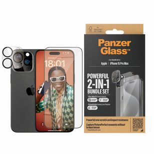 PanzerGlass 2 in 1 pack - Ultra-Wide Fit Anti-Bacterial Screenprotector incl. applicator + Camera Protector Apple iPhone 15 Pro Max