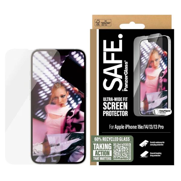 SAFE by PanzerGlass Ultra-Wide Fit Screenprotector incl. applicator iPhone 13 / 13 Pro / 14 / 16e