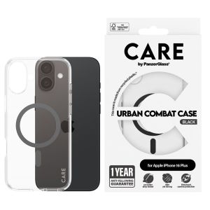 CARE by PanzerGlass Urban Combat Case MagSafe iPhone 16 Plus - Transparant / Zwart