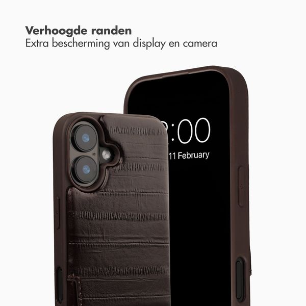 Selencia Nova Real Leather Backcover met Koord en Pashouder Apple iPhone 16 - Dark Chocolate