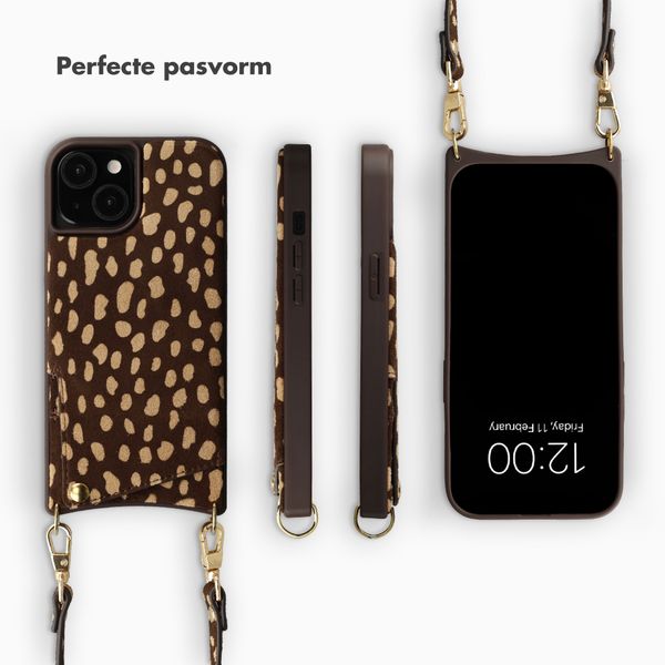 Selencia Nova Real Leather Backcover met Koord en Pashouder Apple iPhone 15 - Fawn Chic