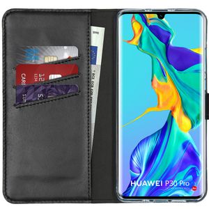 Selencia Echt Lederen Bookcase Huawei P30 Pro - Zwart