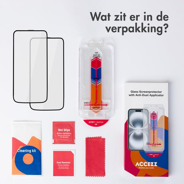 Accezz Gehard Glas Screenprotector met Applicator - 2-pack Apple iPhone 17e / 16e / 15 / 14 / 13 / 13 Pro