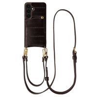 Selencia Nova Real Leather Backcover met Koord en Pashouder Samsung Galaxy S25 - Dark Chocolate