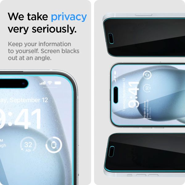 Spigen GLAStR Privacy EZ Fit Screenprotector + Applicator Apple iPhone 15 Plus