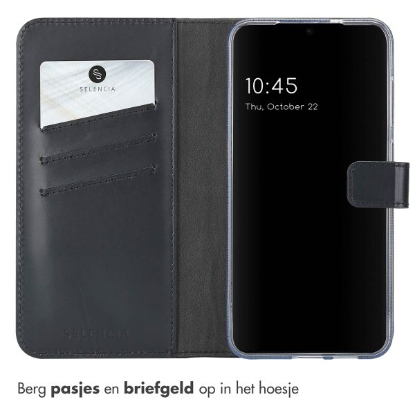 Selencia Echt Leren Bookcase Samsung Galaxy S25 - Zwart