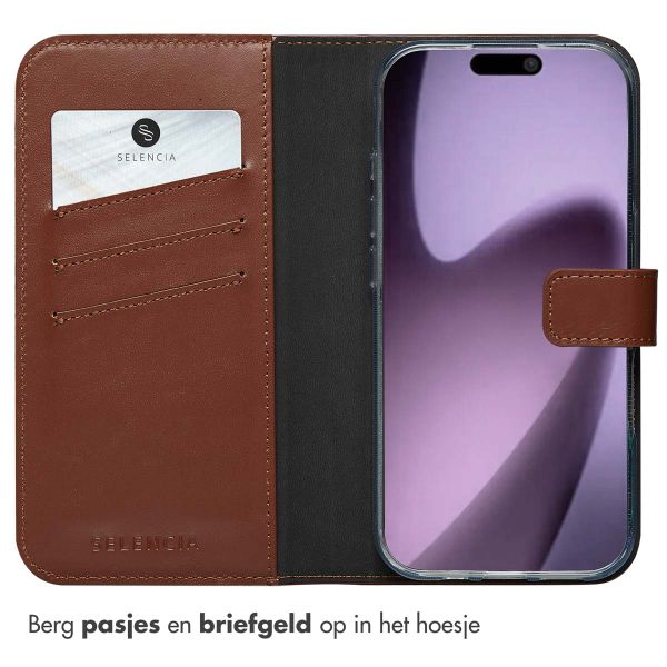 Selencia Echt Leren Bookcase Apple iPhone 17 - Light Brown