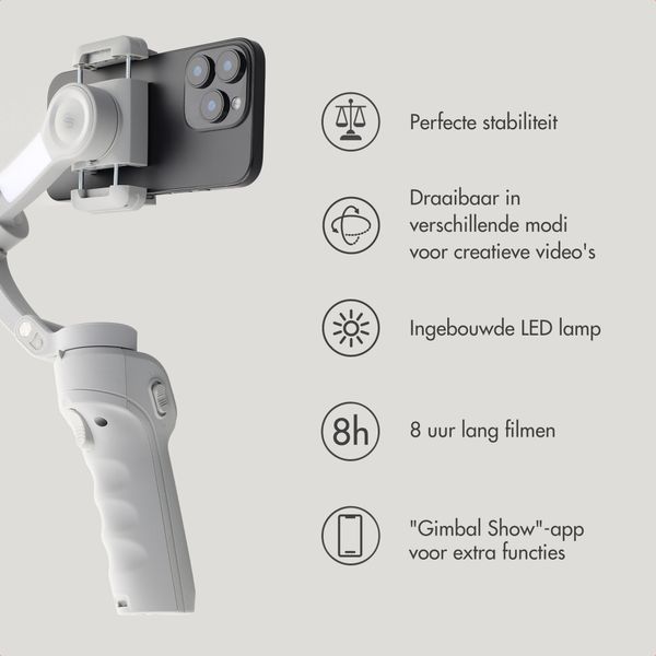 Selencia Gimbal Stabilizer met LED lamp - Slimme tracking - Tripod - Cosy Grey