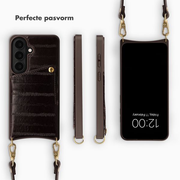 Selencia Nova Real Leather Backcover met Koord en Pashouder Samsung Galaxy S26 - Dark Chocolate