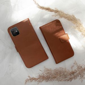 Selencia Echt Lederen Bookcase iPhone Xs - Lichtbruin