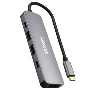 Accezz 5-in-1 USB-C Hub - 4K 30Hz Ultra HD - 100 Watt opladen - Docking station