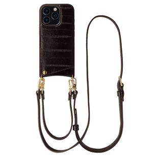 Selencia Nova Real Leather Backcover met Koord en Pashouder Apple iPhone 16 Pro - Dark Chocolate