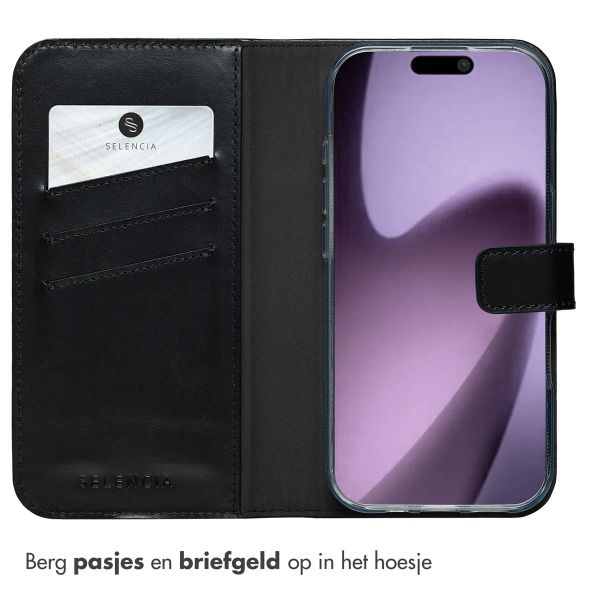 Selencia Echt Leren Bookcase Apple iPhone 17 - Zwart