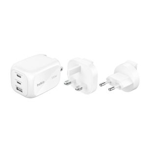 Belkin BoostCharge Pro 3-poorts GaN-oplader 100W met Reisadapterset - Wit
