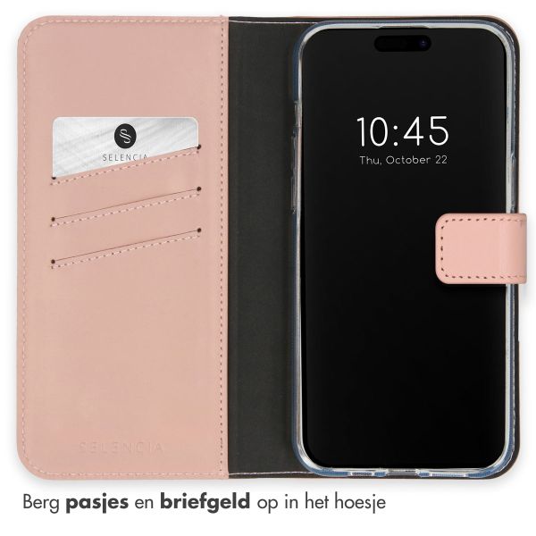 Selencia Echt Lederen Bookcase iPhone 15 Pro Max - Dusty Pink