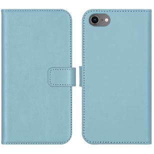 Selencia Echt Lederen Bookcase Apple iPhone SE (2022 / 2020) / 8 / 7 / 6(s) - Lichtblauw