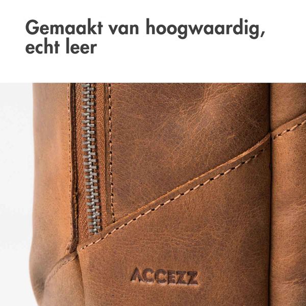 Accezz Leather Laptop rugzak 16 inch - Cognac