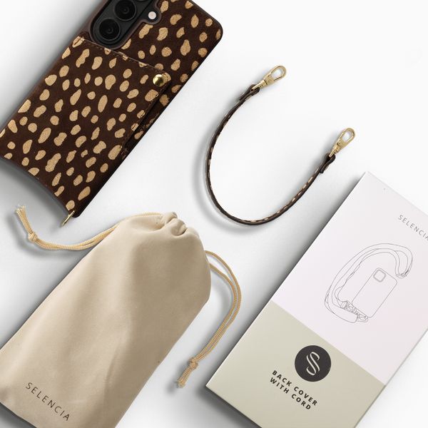 Selencia Nova Real Leather Backcover met Koord en Pashouder Samsung Galaxy S25 - Fawn Chic