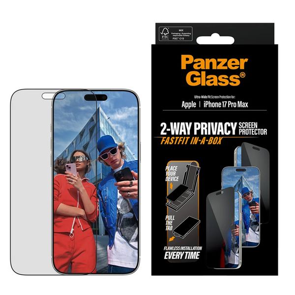 PanzerGlass Ultra Wide Fit FastFit in-a-box Privacy Screenprotector Apple iPhone 17 Pro Max