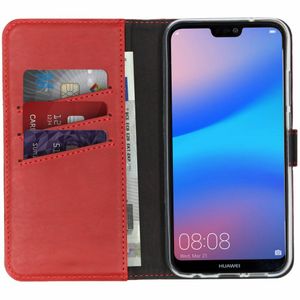 Selencia Echt Lederen Bookcase Huawei P20 Lite - Rood