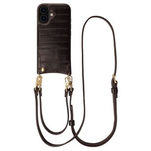 Selencia Nova Real Leather Backcover met Koord en Pashouder Apple iPhone 17 - Dark Chocolate