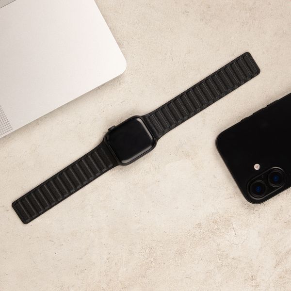 Accezz Magnetisch echt lederen bandje Apple Watch | 44/45/46/49 mm - Zwart
