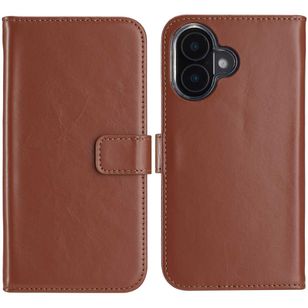 Selencia Echt Leren Bookcase Apple iPhone 16 - Lichtbruin