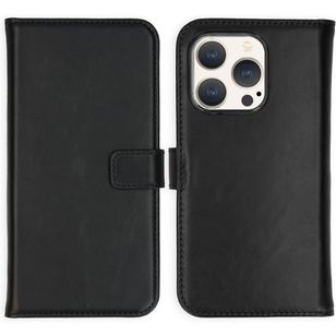 Selencia Echt Lederen Bookcase Apple iPhone 15 Pro - Zwart