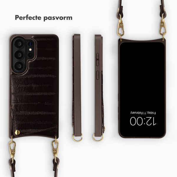 Selencia Nova Real Leather Backcover met Koord en Pashouder Samsung Galaxy S26 Ultra - Dark Chocolate