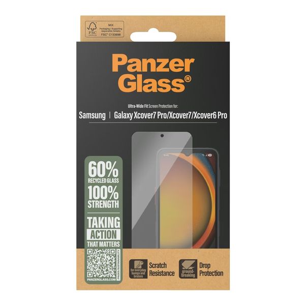 PanzerGlass Ultra-Wide Fit Screenprotector incl. applicator in Fabrieksverpakking Samsung Galaxy Xcover 6 Pro / 7 / 7 Pro