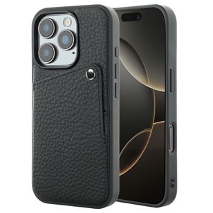 Selencia Riva Backcover met Pashouder Apple iPhone 16 Pro - Zwart