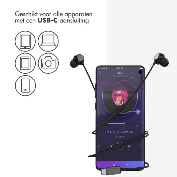 Accezz In-ear oordopjes - Bedrade oordopjes - USB-C aansluiting - Zwart