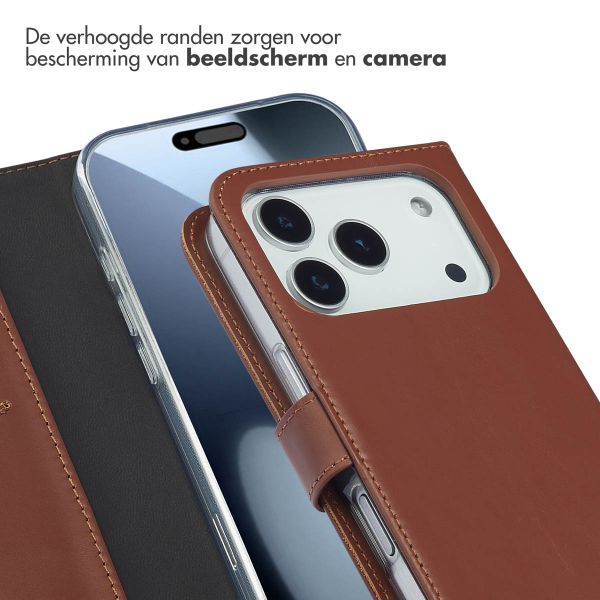 Selencia Echt Leren Bookcase Apple iPhone 17 Pro - Light Brown