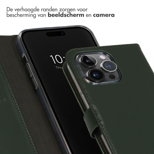 Selencia Echt Lederen Bookcase iPhone 15 Pro Max - Groen