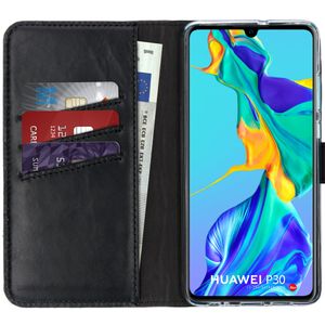 Selencia Echt Lederen Bookcase Huawei P30 - Zwart