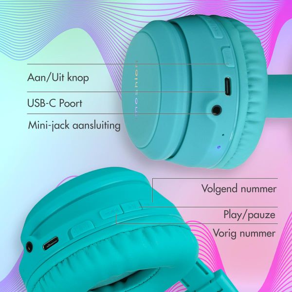 imoshion Draadloze Kinderkoptelefoon LED Light Cat Ear - Met AUX kabel - Lichtblauw
