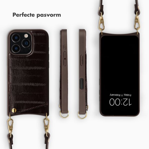 Selencia Nova Real Leather Backcover met Koord en Pashouder Apple iPhone 16 Pro - Dark Chocolate