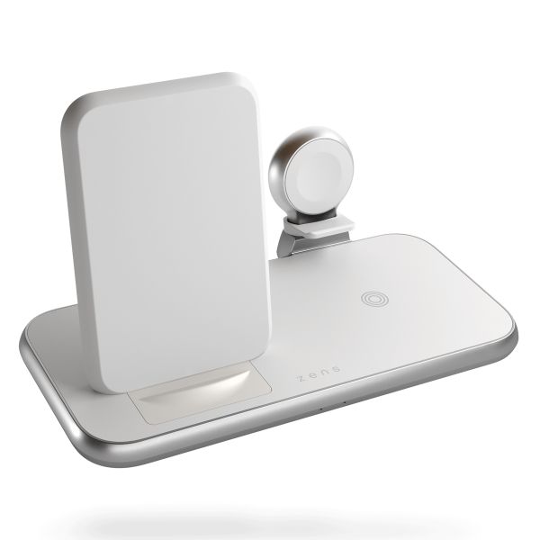 Zens Draadloos oplaadstation 4-in-1 - Aluminium Serie - Draadloze stand + Apple Watch - Wit