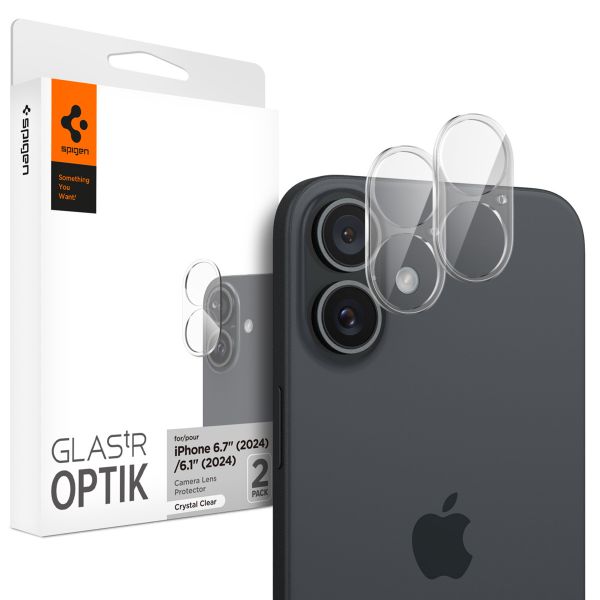 Spigen GLAStR EZ Fit Optik Camera Protector 2 Pack Apple iPhone 16 / 16 Plus - Crystal Clear