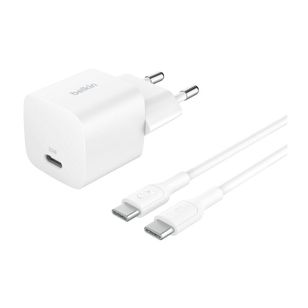 Belkin BoostCharge Compacte USB-C oplader 25W met USB-C naar USB-C kabel - 1 meter - Wit