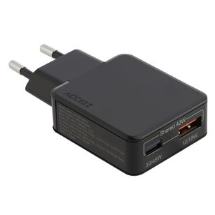 Accezz Ultra Slim GaN Oplader - USB-C + USB-A - 45W - Zwart