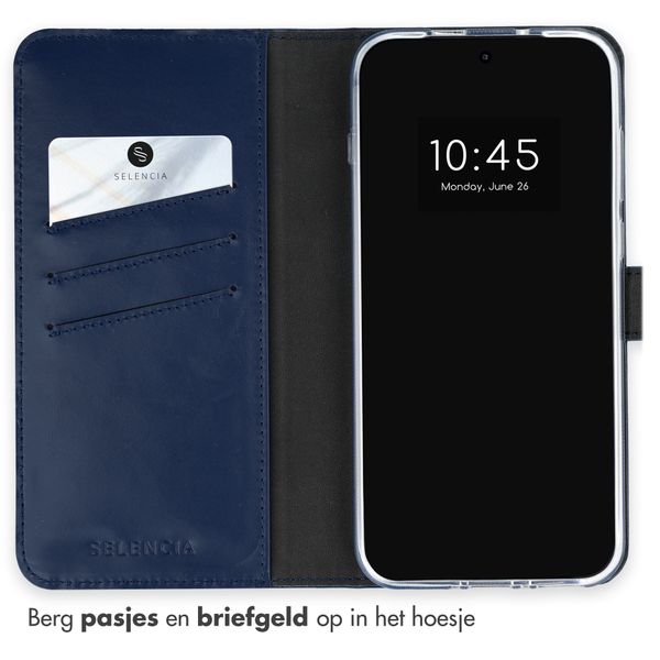 Selencia Echt Leren Bookcase OnePlus 15 - Donkerblauw