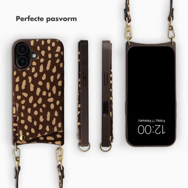 Selencia Nova Real Leather Backcover met Koord en Pashouder Apple iPhone 16 - Fawn Chic