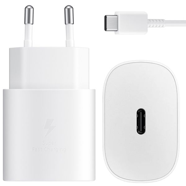 Samsung Originele USB-C naar USB-C kabel - 1 meter - 25 Watt - Wit + Originele Fast Charging Adapter USB-C Oplader - In Fabrieksverpakking - 25 Watt - Wit