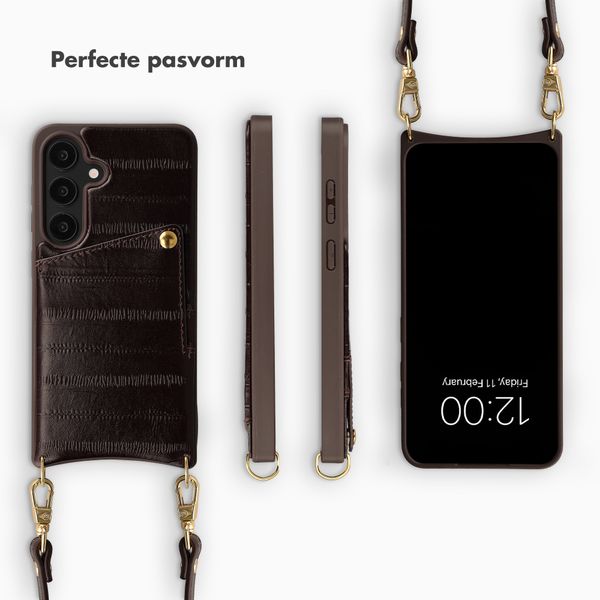 Selencia Nova Real Leather Backcover met Koord en Pashouder Samsung Galaxy S25 - Dark Chocolate
