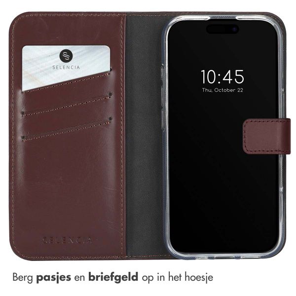 Selencia Echt Leren Bookcase Apple iPhone 16 - Bruin