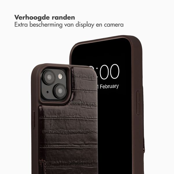 Selencia Nova Real Leather Backcover met Koord en Pashouder Apple iPhone 15 - Dark Chocolate