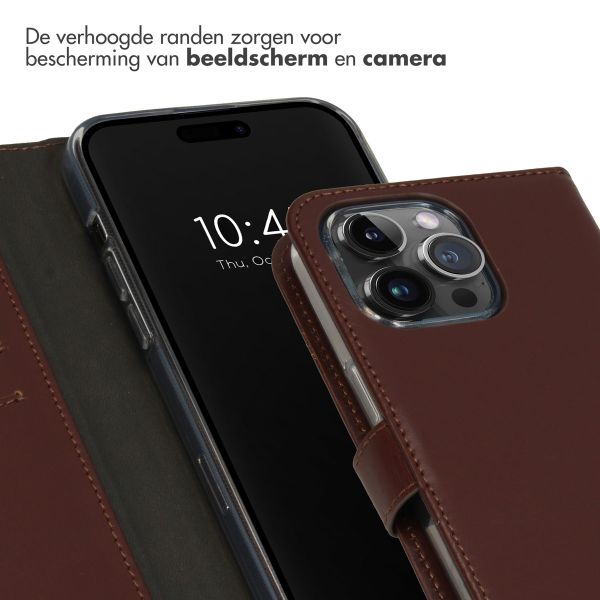 Selencia Echt Lederen Bookcase iPhone 15 Pro Max - Bruin