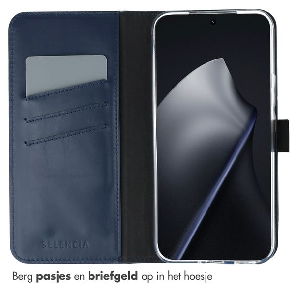 Selencia Echt Leren Bookcase Xiaomi 15T Pro - Donkerblauw